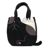 Kawaii Cartoon Cat Theme Black and White Cotton Cute Handbag Casual and Compact